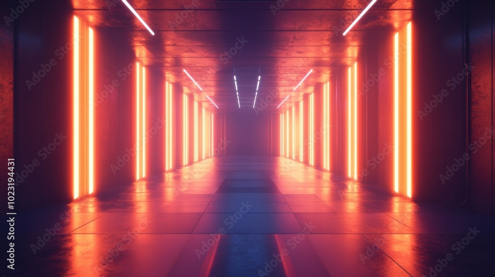 An empty neon studio illuminated by glowing beams, with rays of light reaching the horizon, creating a bright and modern futuristic scene. An empty neon studio illuminated by glowing beams, with rays of light reaching the horizon, creating a bright and modern futuristic scene.