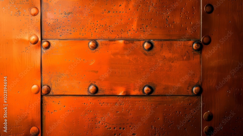 Rustic copper metal plate with rivets, ideal for industrial design. Rustic copper metal plate with rivets, ideal for industrial design.