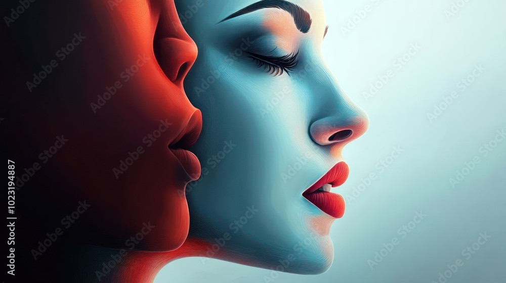 A stylized image of two faces in profile, showcasing contrasting colors and expressions. A stylized image of two faces in profile, showcasing contrasting colors and expressions.