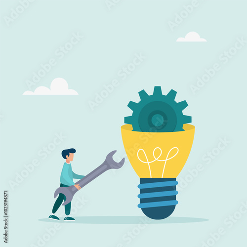 Efficiency concept. Innovation or product development, idea or solution for a business problem. Inventing or creating technology to create a new product. Vector illustration.
