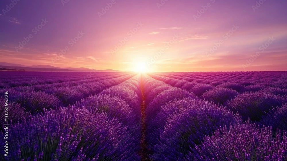 Stunning Lavender Field at Sunset Horizon Stunning Lavender Field at Sunset Horizon