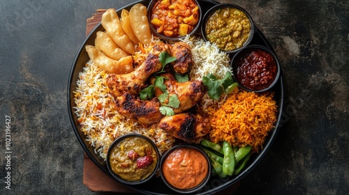 Traditional Chicken Biryani Plate with Accompaniments