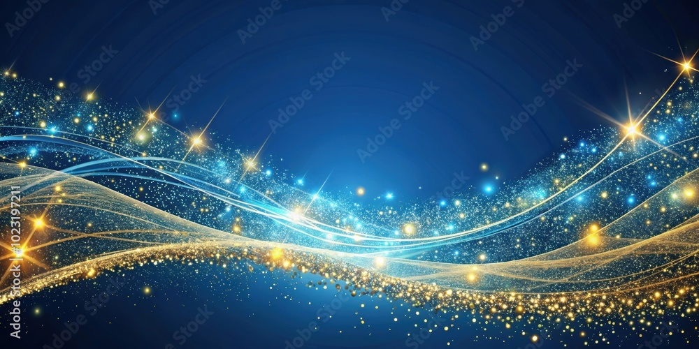 Fototapeta premium Abstract blue background with intricate gold lines and shining glitter, blue, abstract, background, gold, lines, glitter