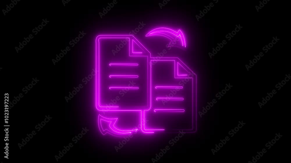 Abstract pdf transfer icon glowing neon on black background Abstract pdf transfer icon glowing neon on black background