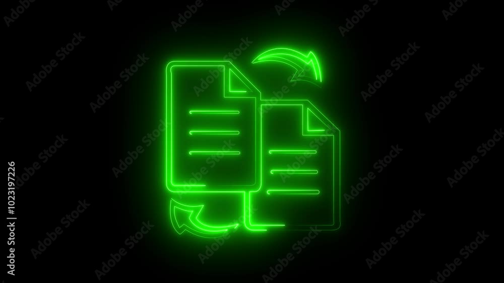 Abstract pdf transfer icon glowing on black background Abstract pdf transfer icon glowing on black background