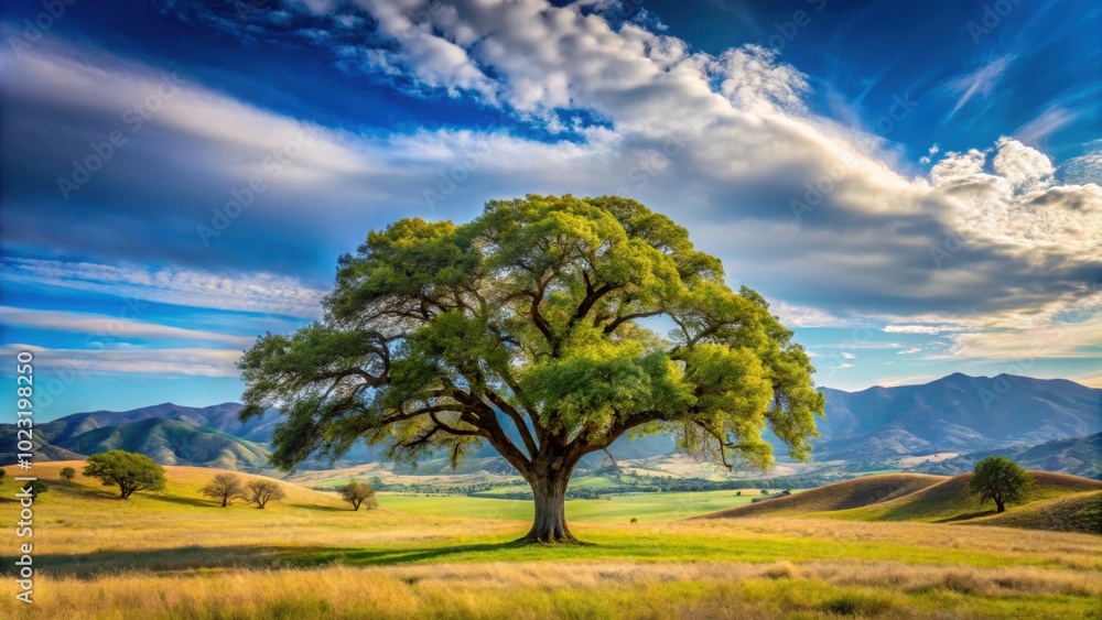 Fototapeta premium Landscape of Tehachapi, California featuring a majestic tree , nature, scenery, outdoors, rural, countryside