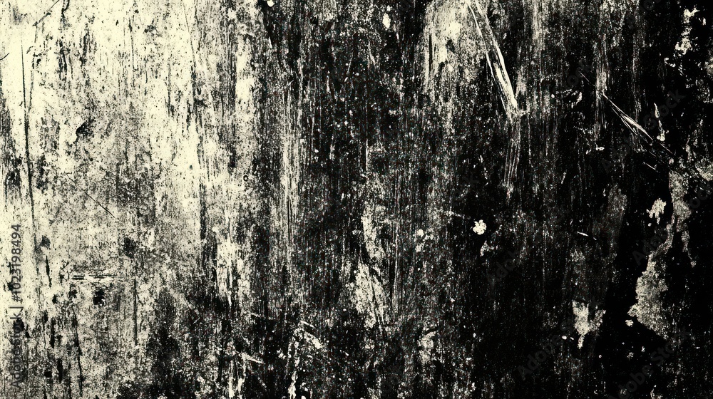 Fototapeta premium A textured black and white surface with scratches and marks, evoking a sense of decay.