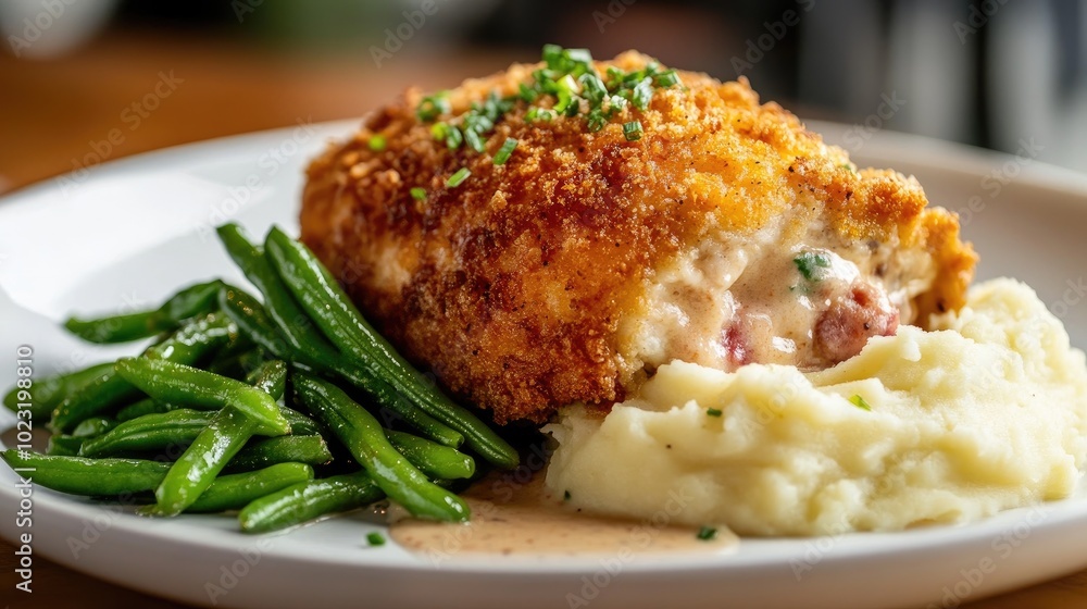 Chicken Cordon Bleu with Mashed Potatoes and Green Beans Chicken Cordon Bleu with Mashed Potatoes and Green Beans