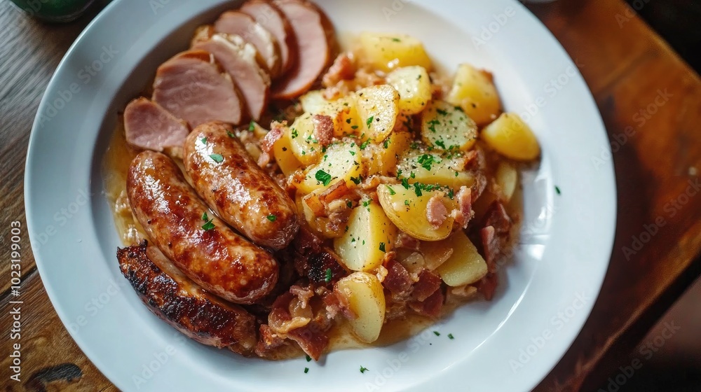 Choucroute Garnie with Sliced Potato and Sausages Choucroute Garnie with Sliced Potato and Sausages
