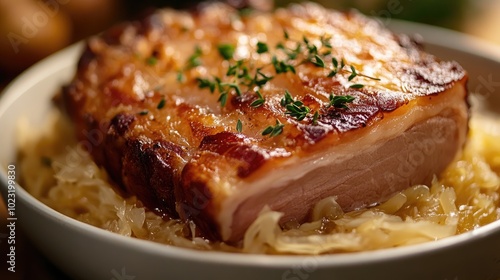 Hearty Slice of Smoked Pork with Herbs and Cabbage