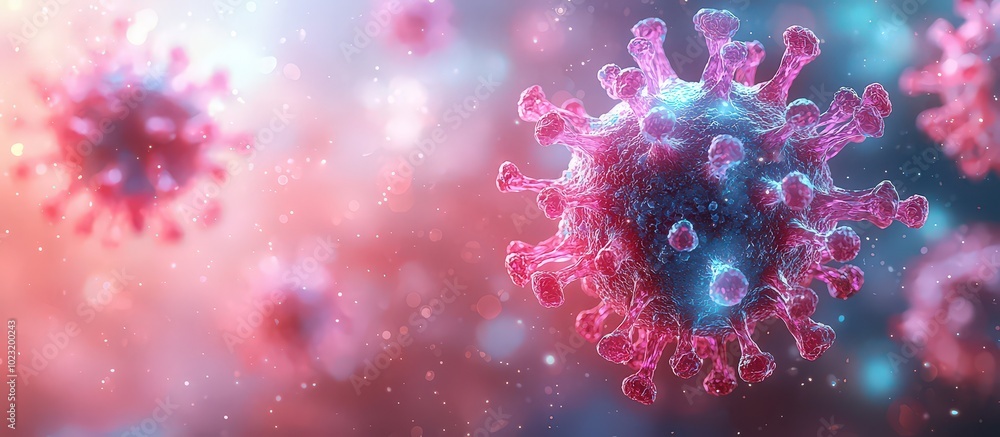 The scene includes some smaller virus shapes. The scene includes some smaller virus shapes.