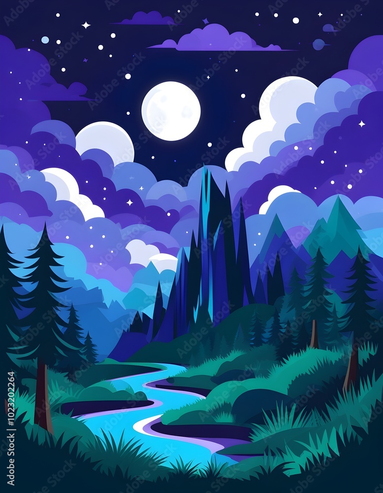 full moon casting a glow on the mysterious fairy-tale forest at night full moon casting a glow on the mysterious fairy-tale forest at night