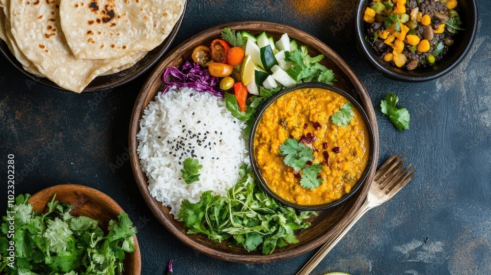 Fresh Seasonal Thali with Dal and Rice Fresh Seasonal Thali with Dal and Rice