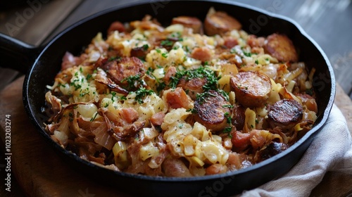 Traditional French Choucroute Garnie Dish in Cast Iron