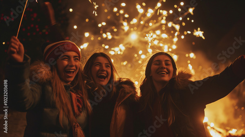 Group of young adults celebrating and laughing. photo