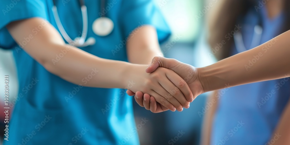 a nurse and patient exchange a handshake, symbolizing cooperation and teamwork in a hospital environment. a nurse and patient exchange a handshake, symbolizing cooperation and teamwork in a hospital environment.