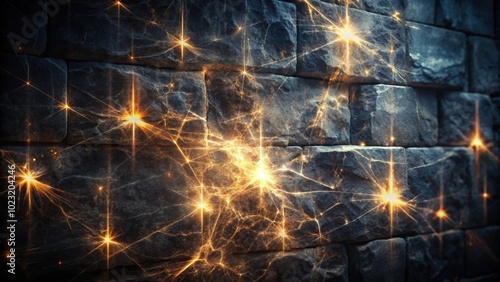 Dark and abstract fractal scratches on stone wall with cinematic particles and light flare , texture, background, cracked, destroyed