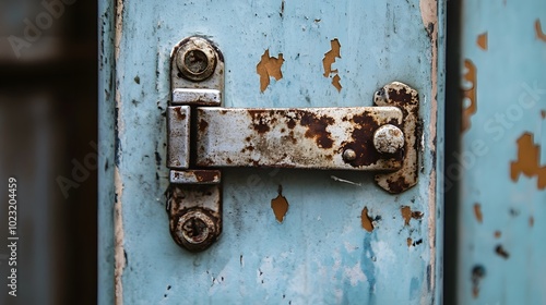 Rusted Vintage Metal Door Hinge on Weathered Aged Surface