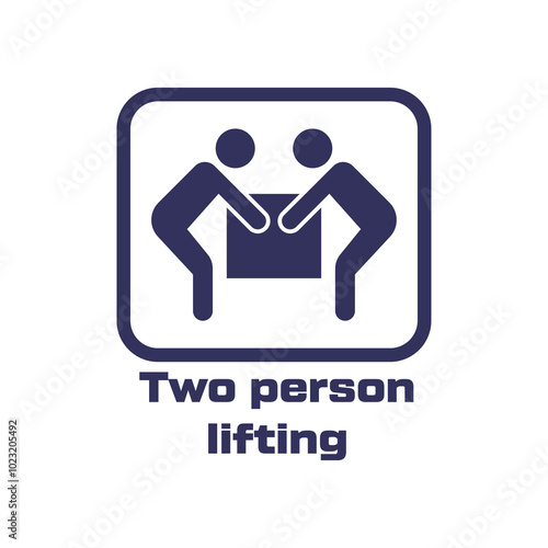 Two person lifting packaging symbol, Two person lifting, packaging symbol, heavy load, teamwork, safety label, manual handling, caution symbol, weight limit, box handling, lifting instructions, web