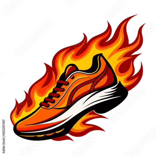 Run shoe on fire. Cut File Cricut. vector illustration