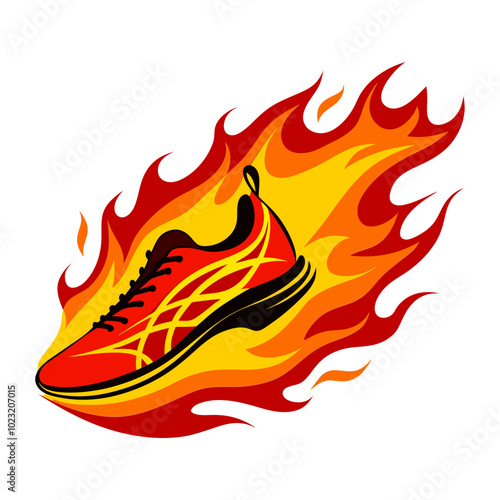 Run shoe on fire. Cut File Cricut. vector illustration