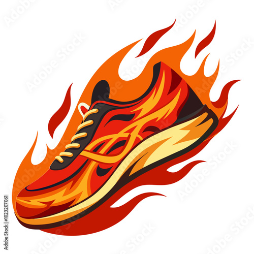 Run shoe on fire. Cut File Cricut. vector illustration