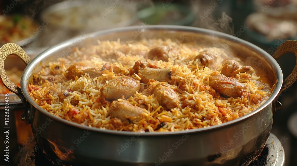 Chicken Biryani in Large Metal Pot Chicken Biryani in Large Metal Pot