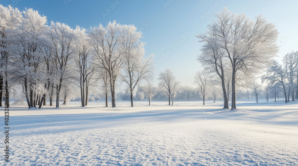 Serene Snow-Covered Winter Landscape with Frosty Trees Serene Snow-Covered Winter Landscape with Frosty Trees