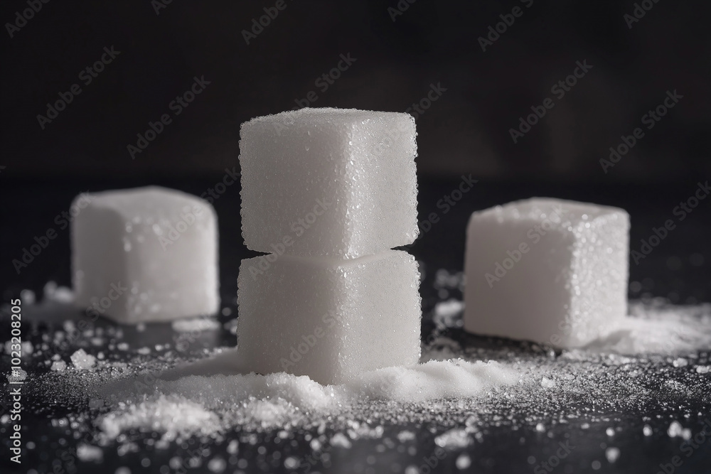 White Sugar Cubes on Black Background White Sugar Cubes on Black Background