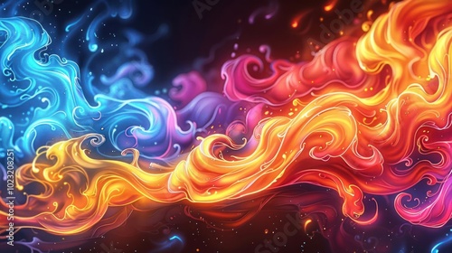 A vibrant abstract swirl of colors representing fluid motion and energy.