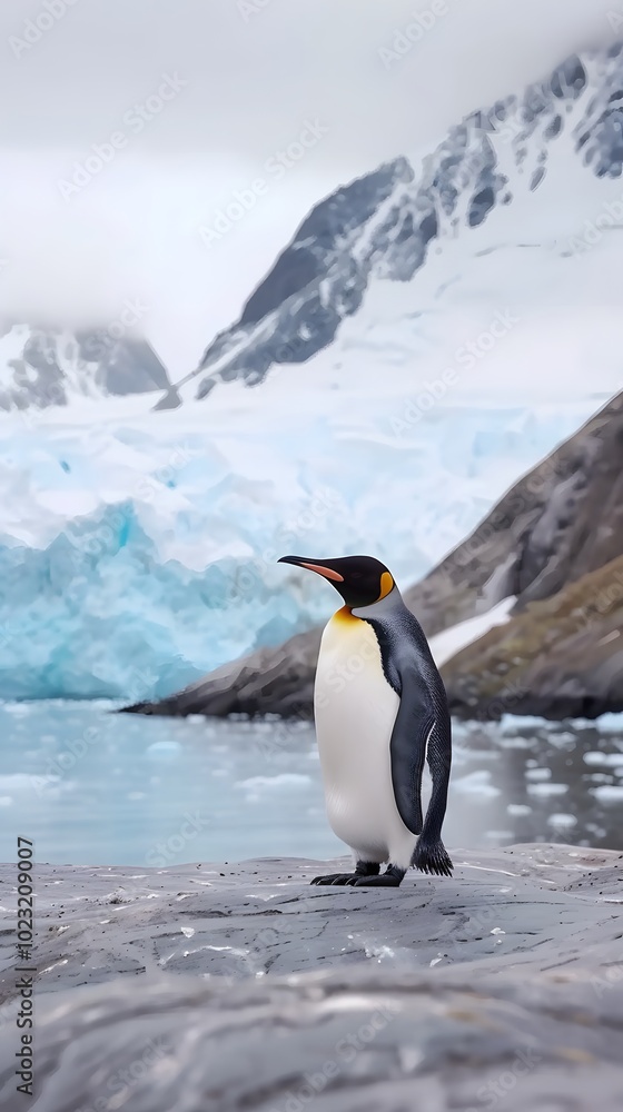 Obraz premium During the frigid season, a penguin can be seen AI generated pictures