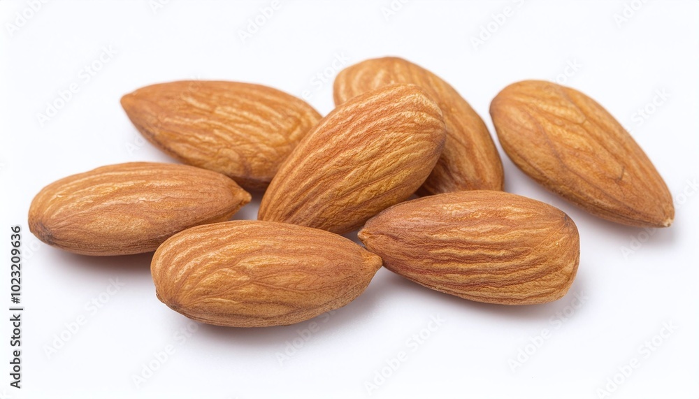 fresh almonds scattered on white background fresh almonds scattered on white background
