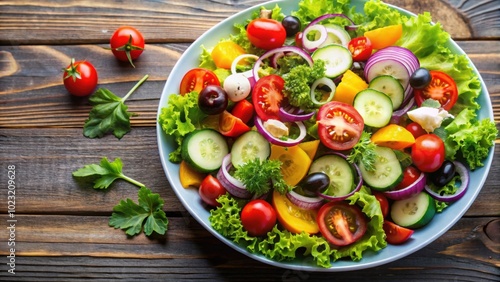 Fresh salad with assorted vegetables flying in the air, salad, fresh, vegetables, healthy, flying, motion, organic