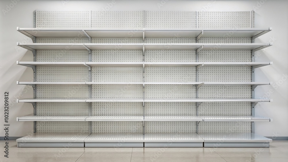 mockup of a modern supermarket shelf , retail, grocery, display, merchandise, store, market, stand, products, sales