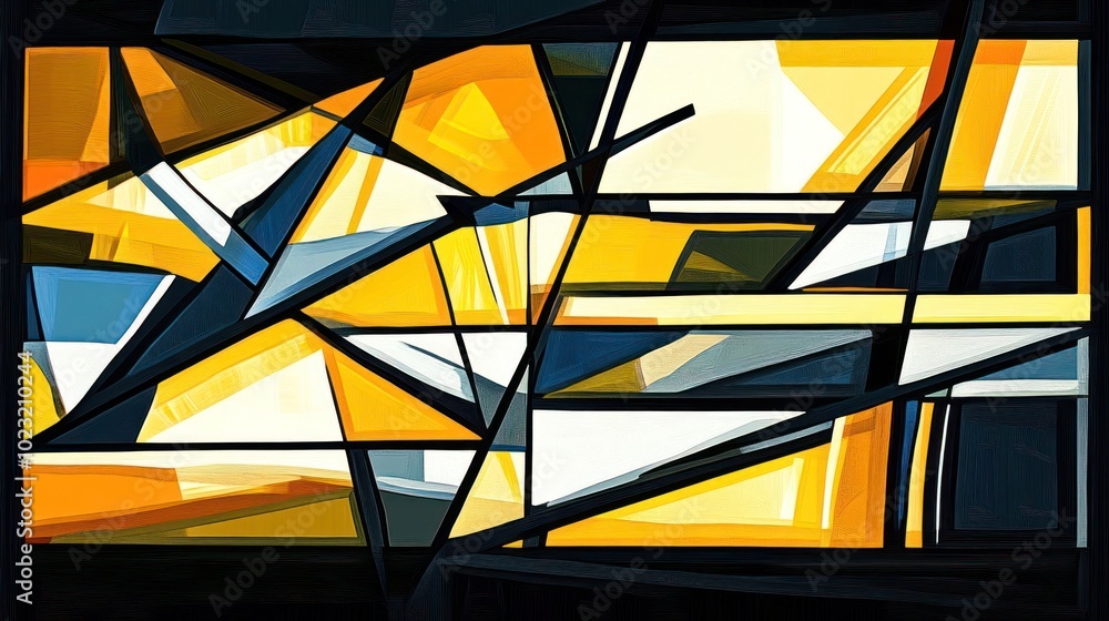 Fototapeta premium Abstract geometric composition featuring bold yellow, white, and blue shapes.