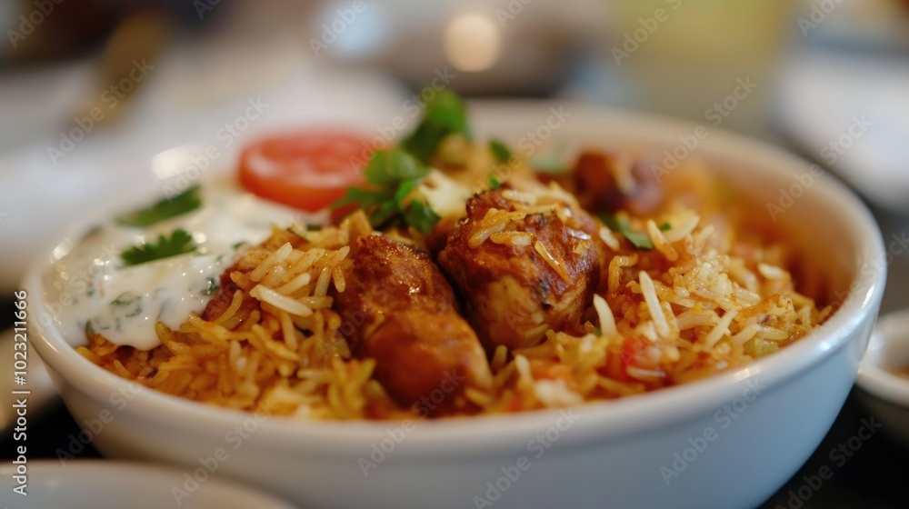 Spicy Chicken Biryani with Fresh Garnish Spicy Chicken Biryani with Fresh Garnish