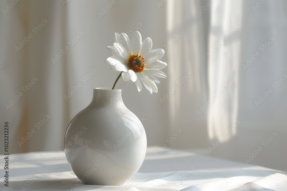 Elegant White Daisy in a Minimalist Vase Bathed in Soft Light Elegant White Daisy in a Minimalist Vase Bathed in Soft Light