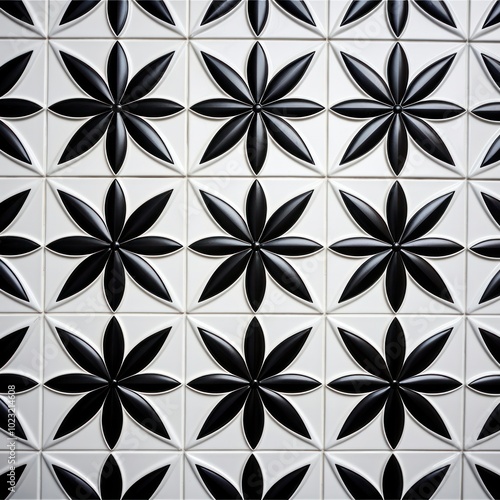 Tiles of black pattern backgrounds white architecture.