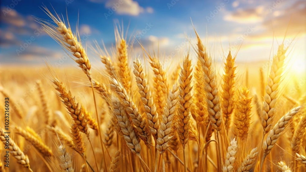 Ripe spikelets of wheat symbolizing wealth and success, agriculture, golden, fields, growth, harvest, crop, food, agriculture