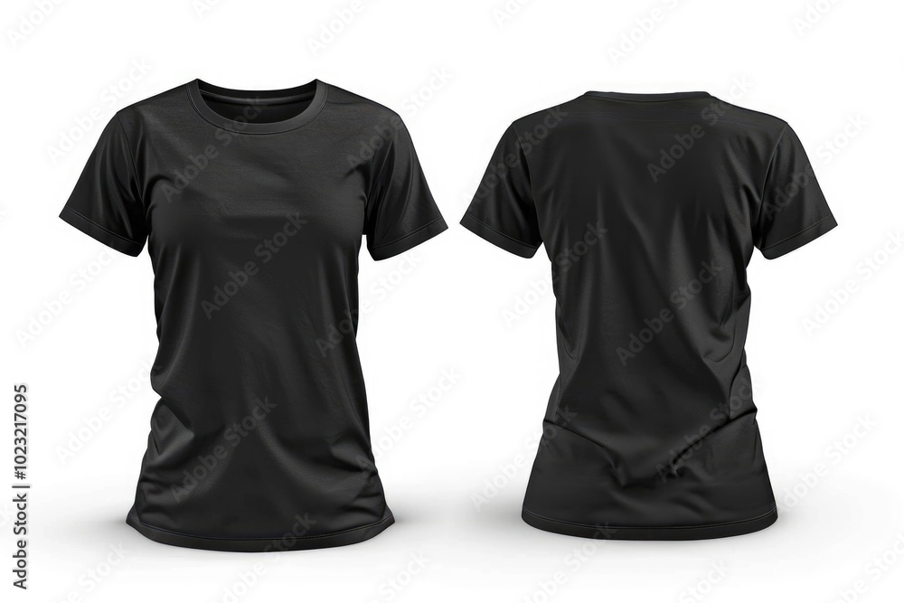 Womens black t shirt mockup for print design front and back view Womens black t shirt mockup for print design front and back view