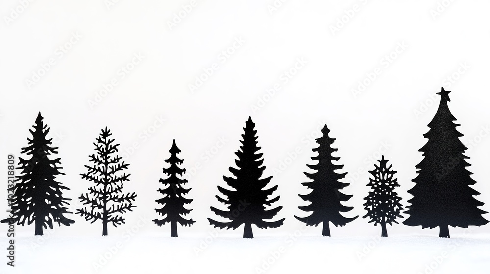 Obraz premium Various Christmas Tree Silhouettes on a White Background