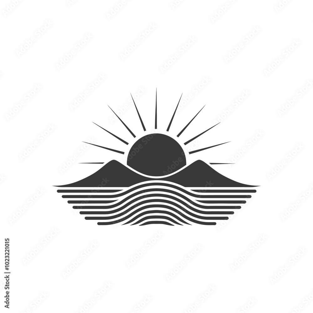 Stylized Sunset over a Mountain Range with Rippling Water Stylized Sunset over a Mountain Range with Rippling Water