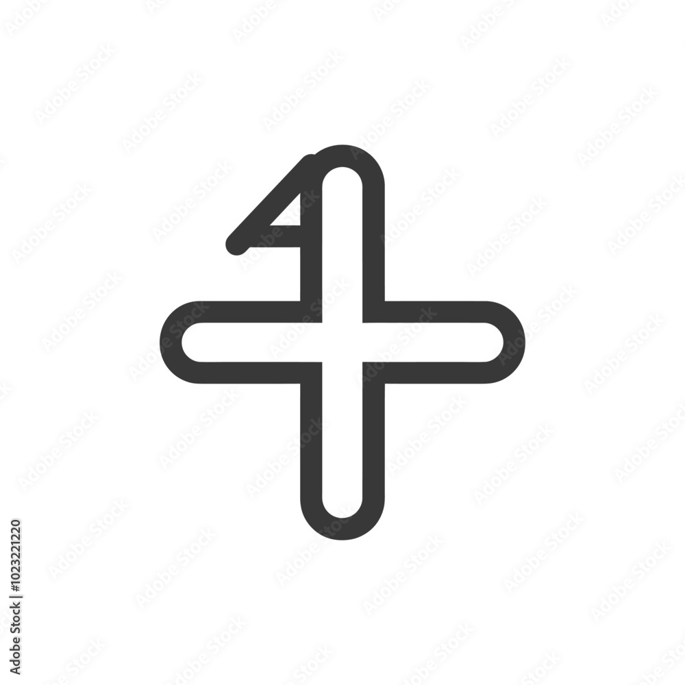 Stylized Plus Sign with Curved Line at Top Stylized Plus Sign with Curved Line at Top