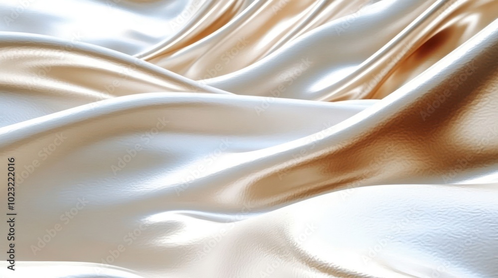 Fototapeta premium A close-up of flowing satin fabric in soft beige and white tones.