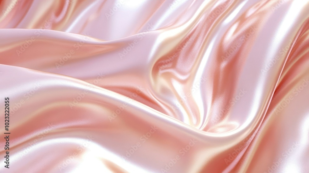A close-up view of soft, shimmering pink satin fabric with elegant drapes. A close-up view of soft, shimmering pink satin fabric with elegant drapes.