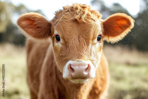 Close-up Portrait of a Brown and White Calf with Large Eyes