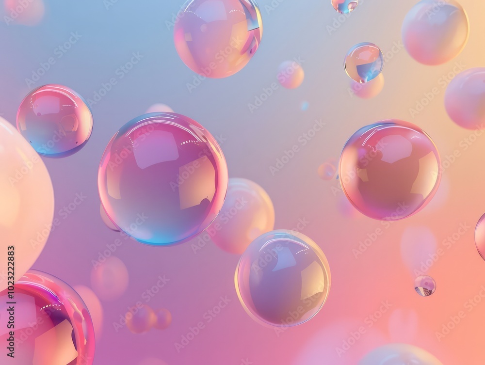 Delicate bubbles drift through a tranquil space filled with pastel colors, creating a calming and whimsical effect