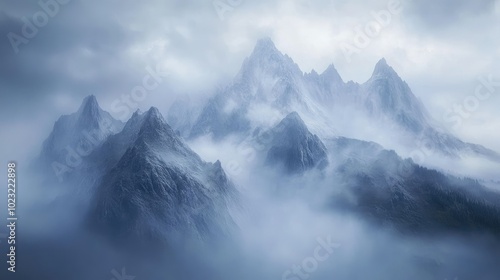 Wallpaper Mural A mountain range covered in fog, with peaks and valleys disappearing into the mist. Torontodigital.ca