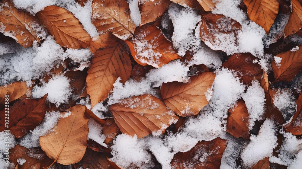 Fallen leaves under a fresh layer of snow Fallen leaves under a fresh layer of snow