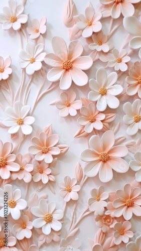 Tiny flower bas relief pattern art wallpaper petal.